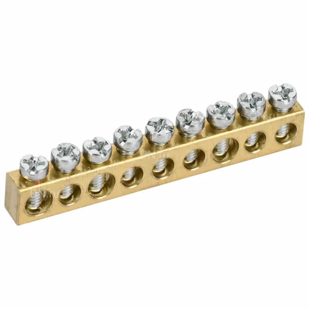 Шина нулевая IEK TEKFOR 6х9мм 9 отверстий, назначение - L-фаза, материал - латунь, TF-KP00D-SN-09