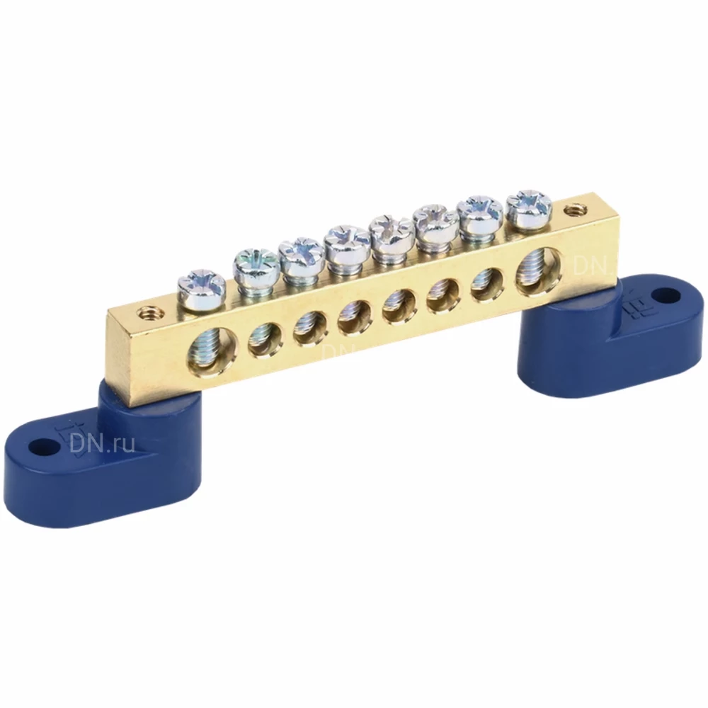Шина IEK N ноль ШНИ-8х12-8-У2-С исполнение изолятора - с двумя угловыми изоляторами, количество соединений - 8, материал - латунь, цвет - синий, YNN10-812-8C2-K07