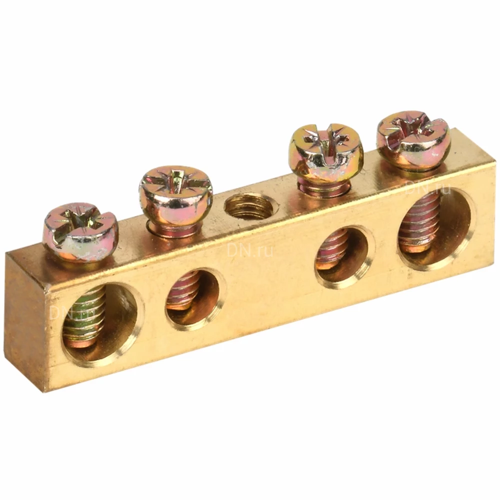 Шина IEK PEN земля-ноль 6х9мм 4/1 крепление по центру, количество соединений - 4, материал - латунь, YNN10-04-100