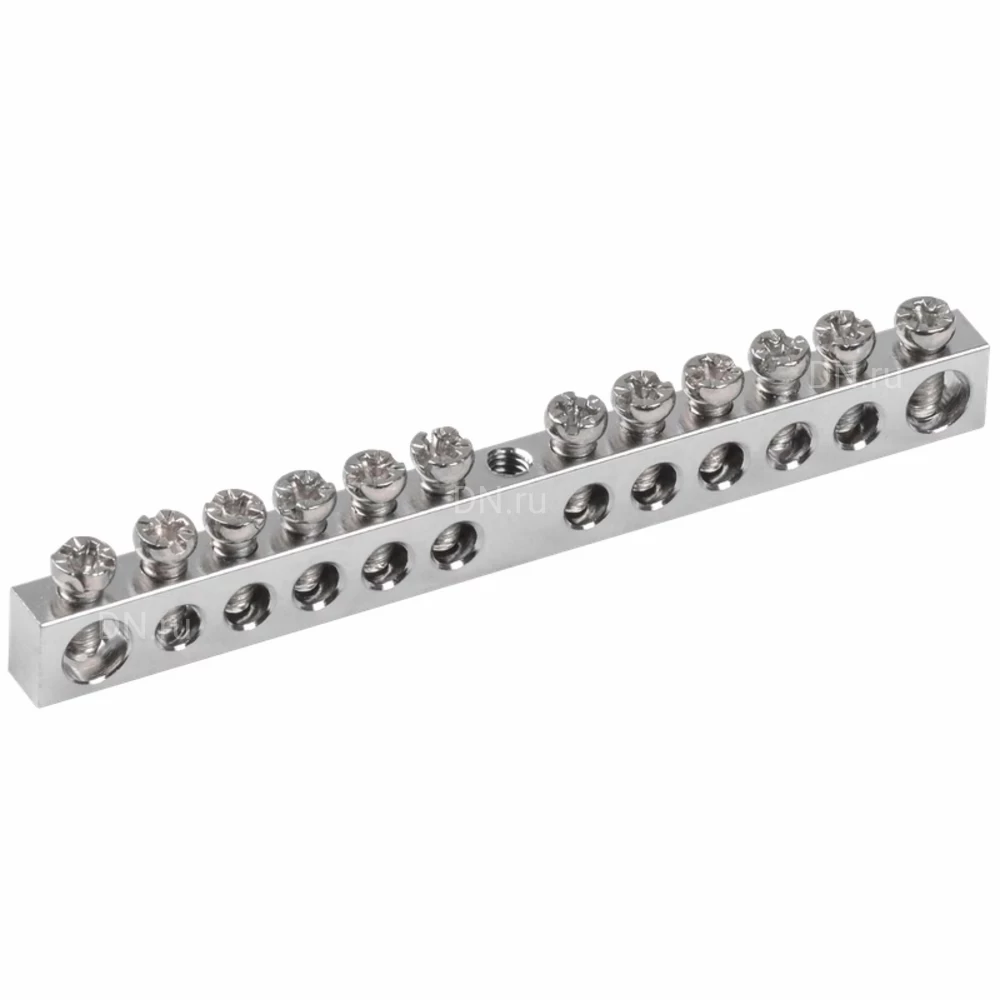 Шина IEK PEN земля-ноль 6х9мм 12/1 Ni крепление по центру, количество соединений - 12, материал - латунь никелированная, YNN10-12-100-N