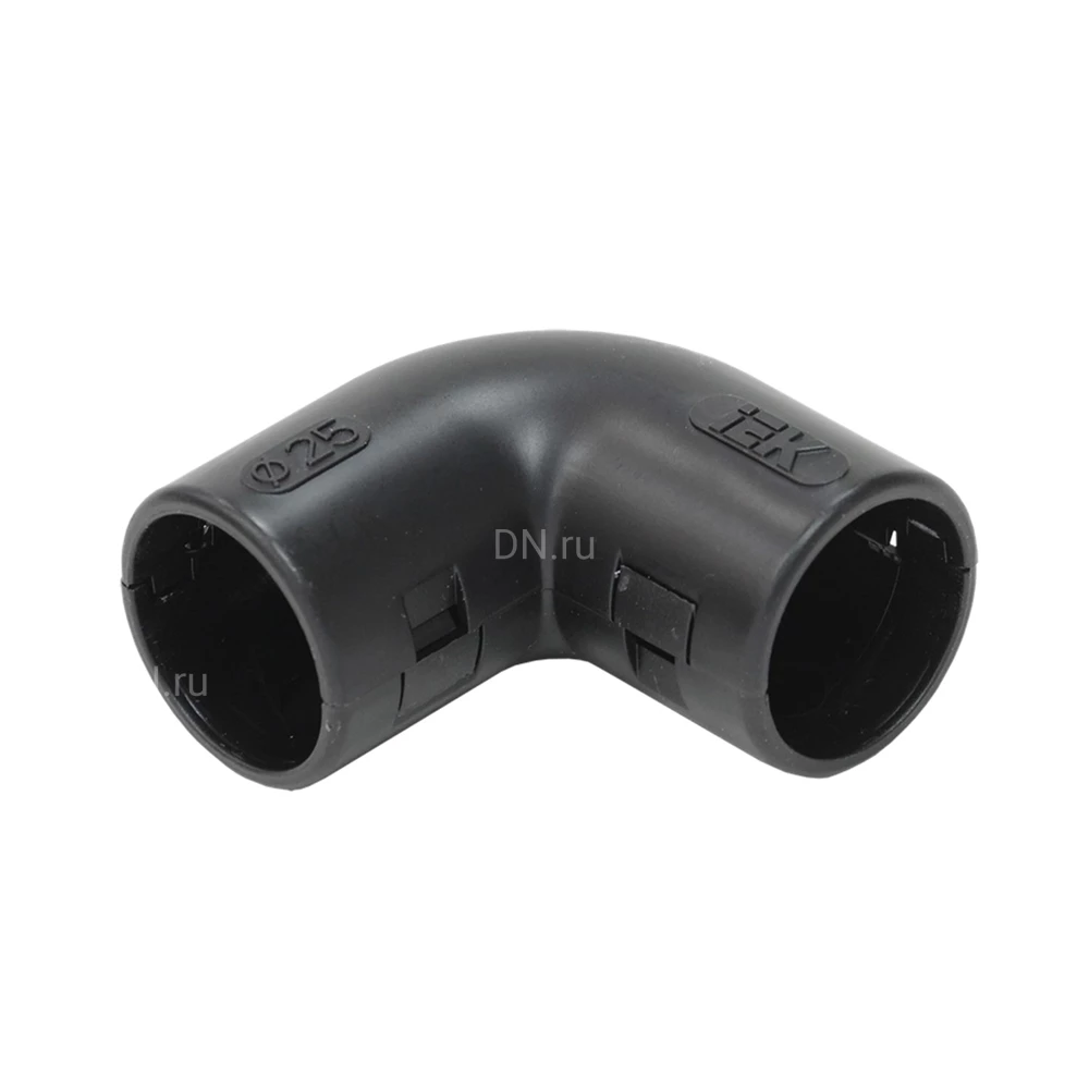 Поворот открывающийся IEK Elasta Дн25 90гр, корпус - пластик, цвет - черный CTA10D-CIG25-K02-050