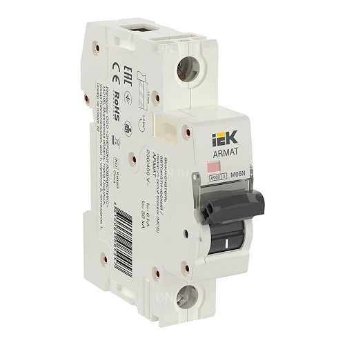 Автоматические выключатели модульные однополюсные IEK ARMAT M06N-DC 1P (L) сила тока 1-63А, тип расцепителя L, отключающая способность 10кА