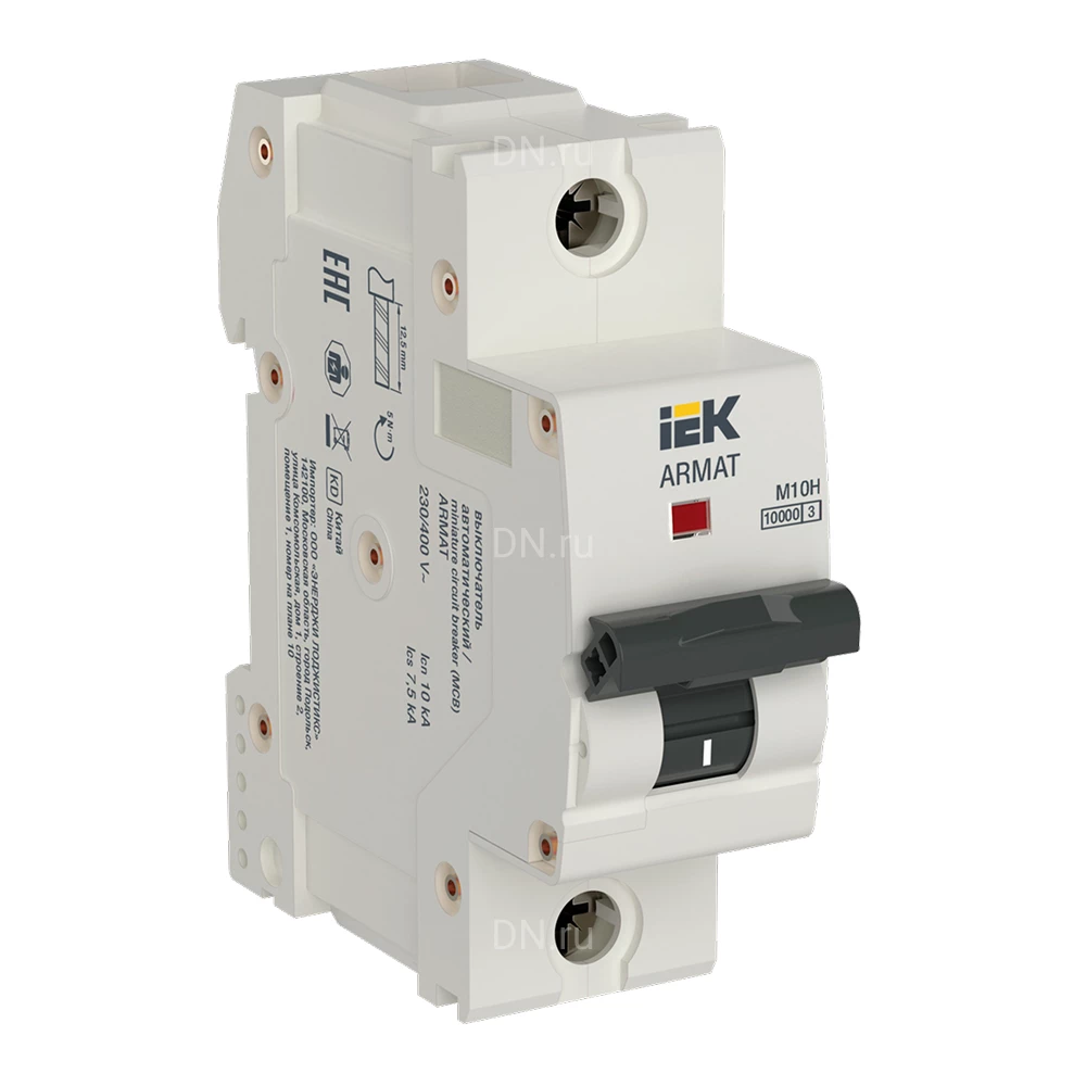 Автоматический выключатель модульный однополюсный IEK ARMAT M10H 1P (K) 100А 10кА, сила тока 100А, тип расцепителя K, отключающая способность 10кА AR-M10H-1-K100