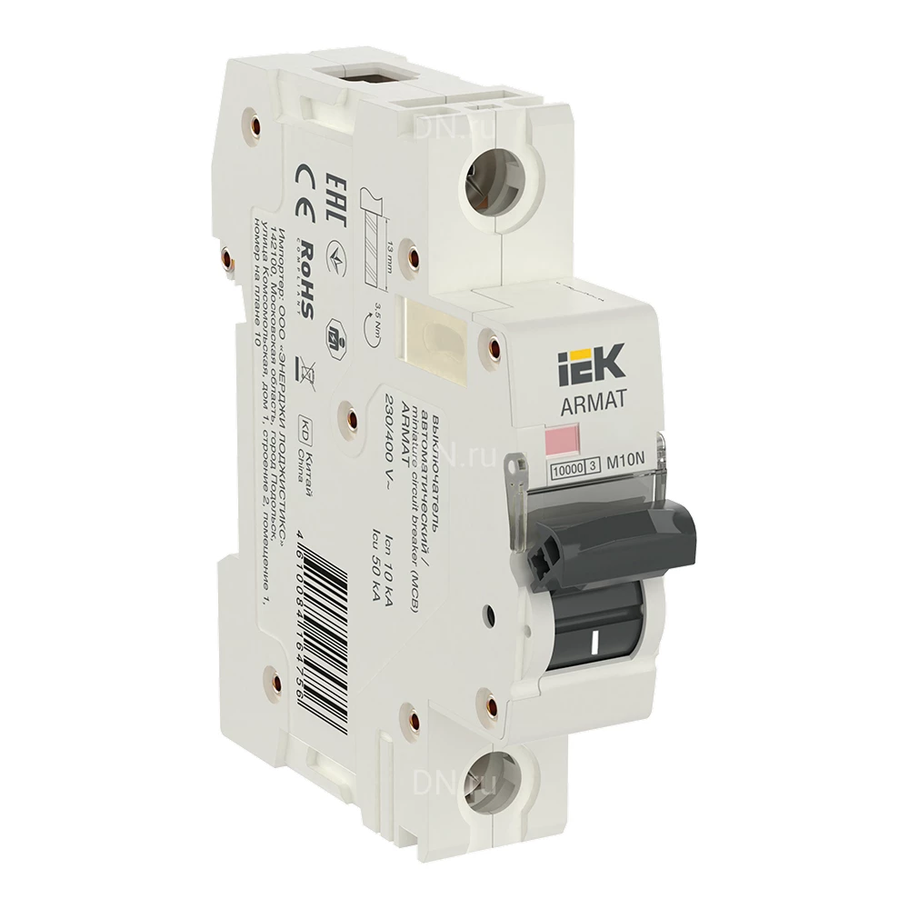 Автоматический выключатель модульный однополюсный IEK ARMAT M10N 1P (C) 32А 10кА, сила тока 32А, тип расцепителя C, отключающая способность 10кА AR-M10N-1-C032
