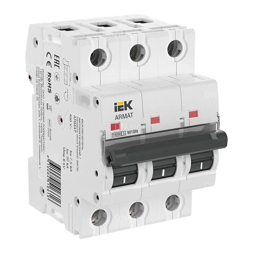 Автоматические выключатели модульные трехполюсные IEK ARMAT M10N 3P (K) сила тока 0.5-63А, тип расцепителя K, отключающая способность 7.5кА