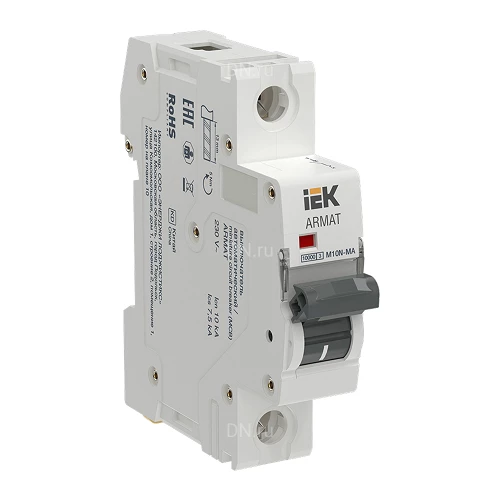 Автоматические выключатели модульные однополюсные IEK ARMAT M10N-MA 1P (C) сила тока 1-63А, тип расцепителя C, отключающая способность 10кА, без теплового расцепителя