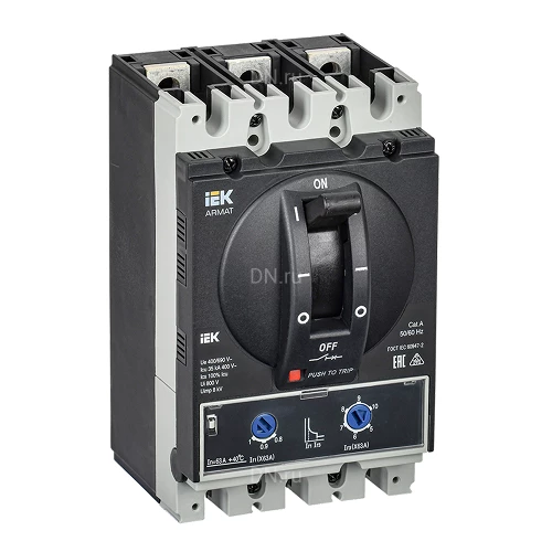 Автоматические выключатели в литом корпусе трехполюсные IEK ARMAT MCCB 3P (A) сила тока 16-1600А, типоразмер A, отключающая способность 35-85кА