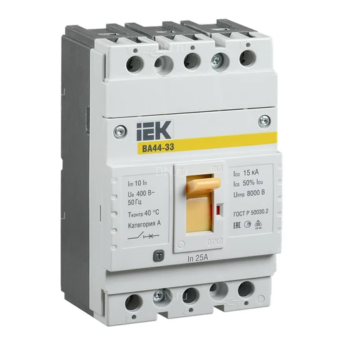 Автоматические выключатели в литом корпусе трехполюсные IEK ARMAT BA 44-33 сила тока 25-630А, отключающая способность 15кА