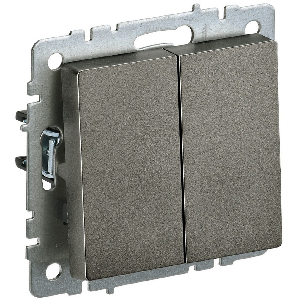 Выключатель двухклавишный IEK Brite ВС10-2-0-БрТБ скрытой установки, номинальный ток - 10 А, степень защиты IP20, цвет - бронза