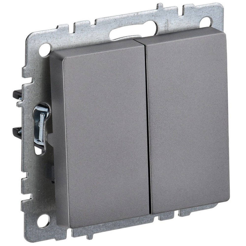 Выключатель двухклавишный IEK Brite ВС10-2-0-БрС скрытой установки, номинальный ток - 10 А, степень защиты IP20, цвет - сталь