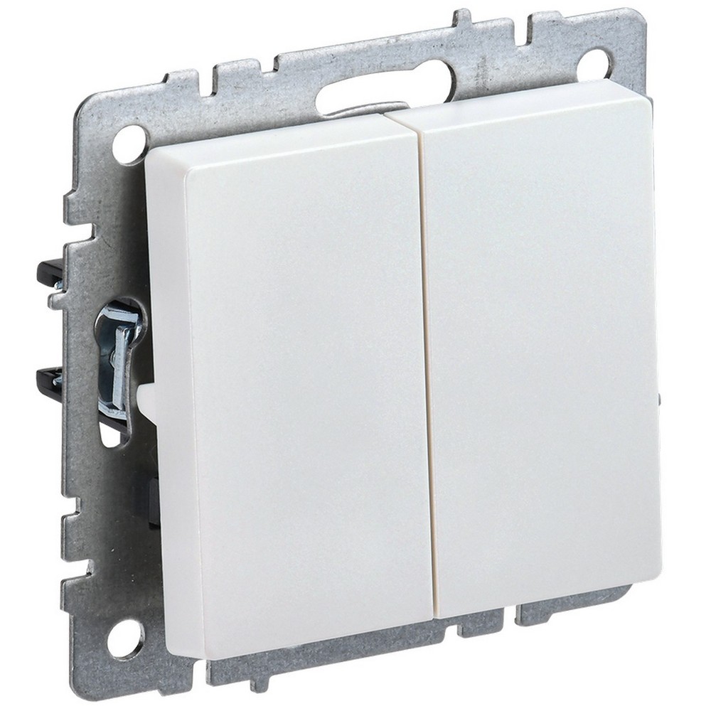 Выключатель двухклавишный IEK Brite ВС10-2-0-БрЖ скрытой установки, номинальный ток - 10 А, степень защиты IP20, цвет - жемчужный