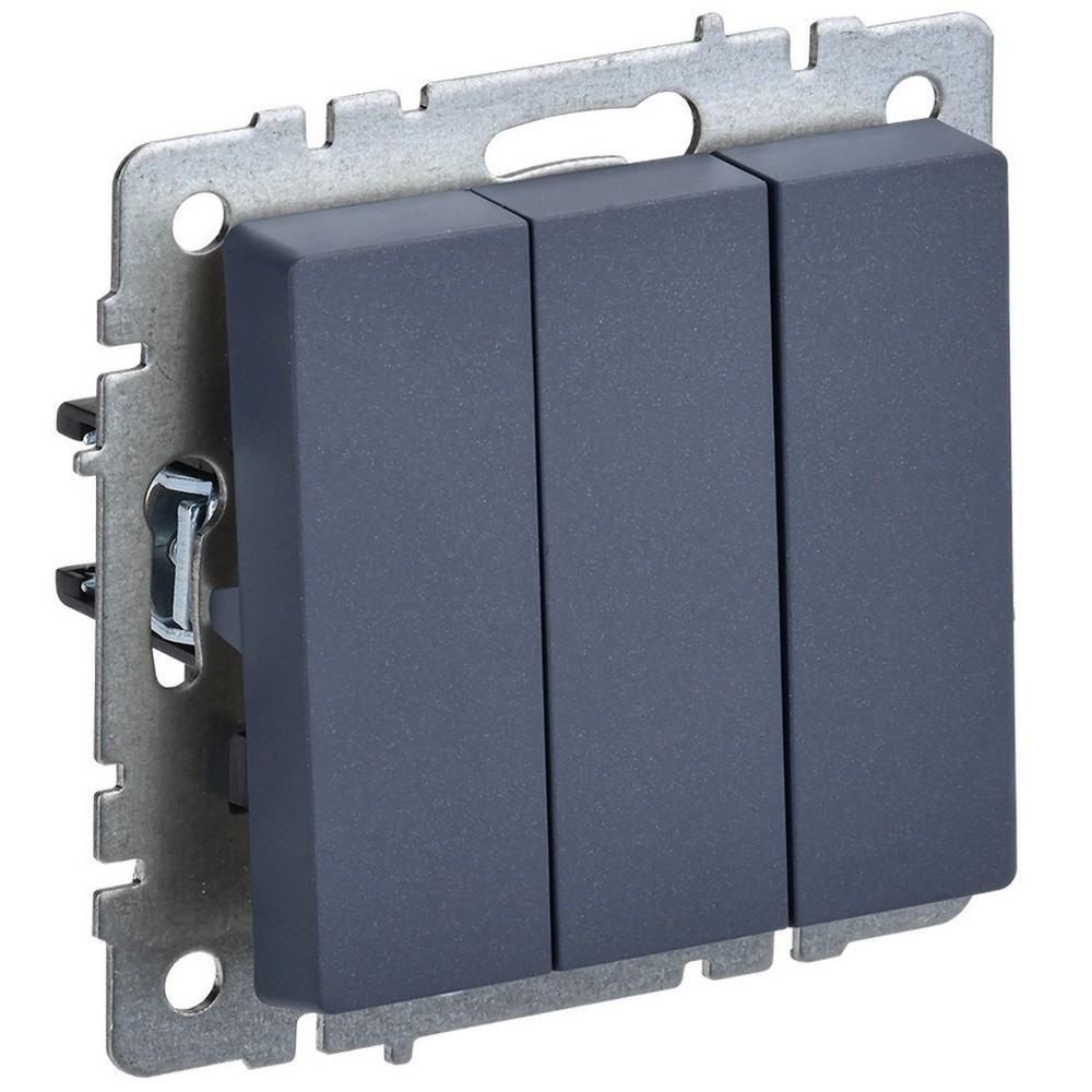 Выключатель трехклавишный IEK Brite ВС10-3-0-БрМ скрытой установки, номинальный ток - 10 А, степень защиты IP20, цвет - маренго