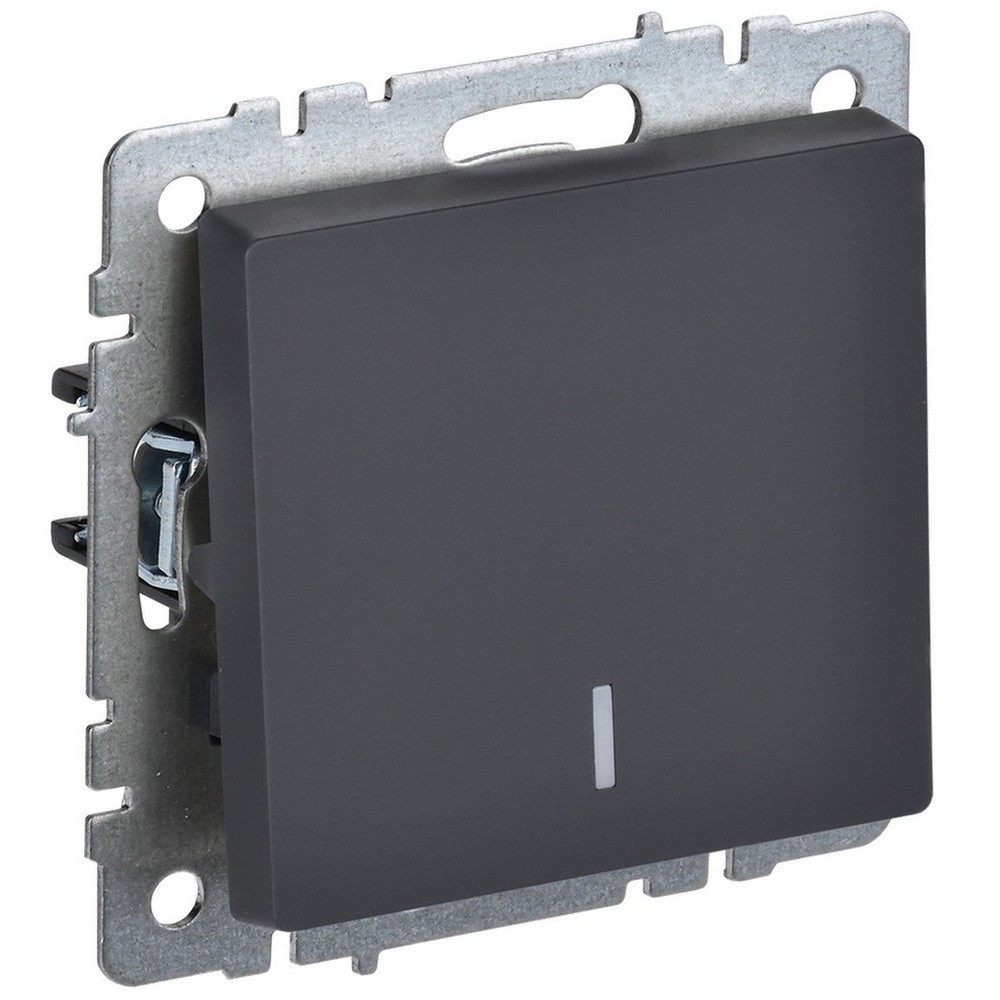 Выключатель одноклавишный IEK Brite ВС10-1-1-БрГ скрытой установки с индикацией, номинальный ток - 10 А, степень защиты IP20, цвет - графит