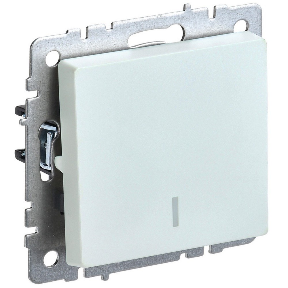 Выключатель одноклавишный IEK Brite ВС10-1-1-БрЖ скрытой установки с индикацией, номинальный ток - 10 А, степень защиты IP20, цвет - жемчужный