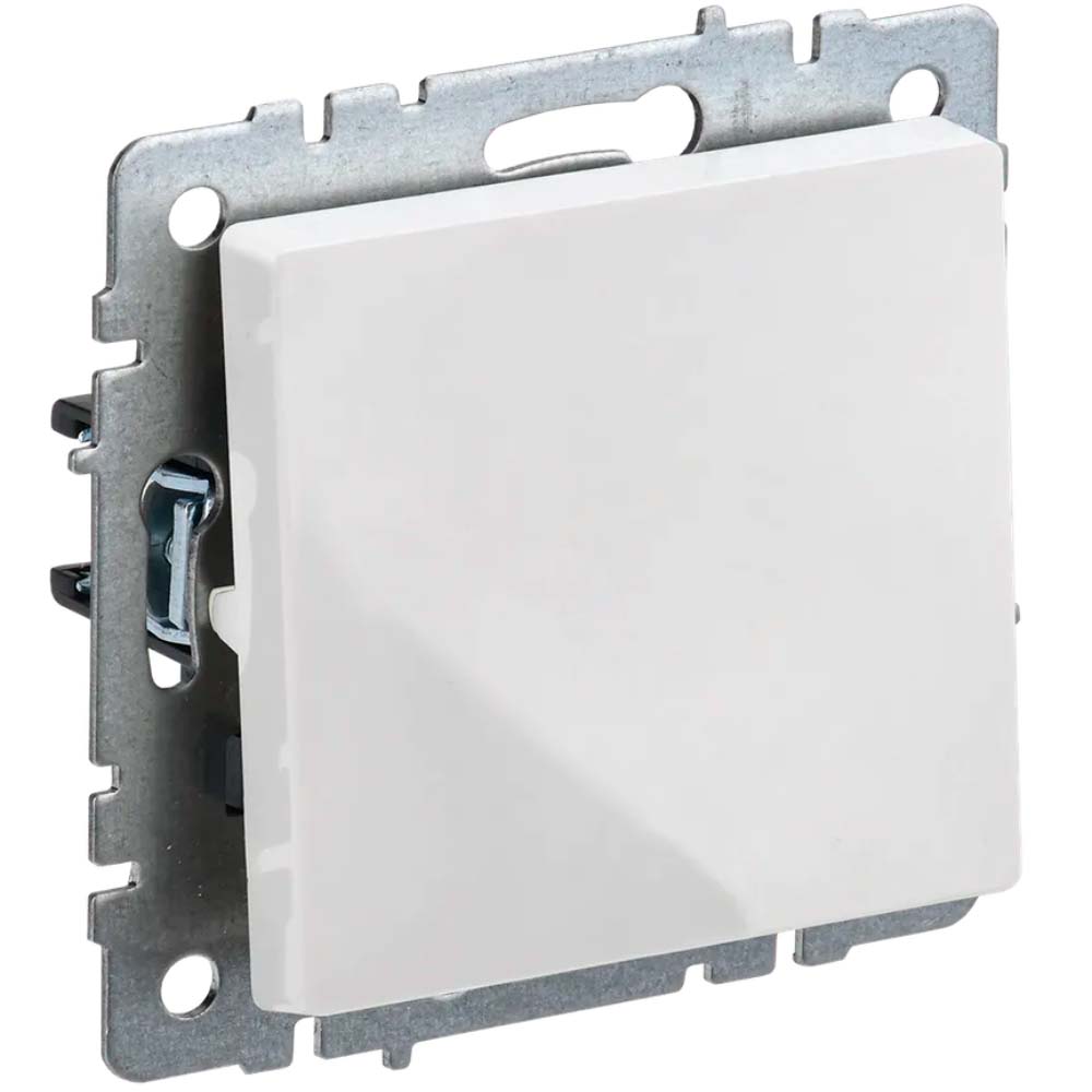 Выключатель одноклавишный IEK Brite скрытой установки, проходной, номинальный ток - 10 А, степень защиты IP20, цвет белый