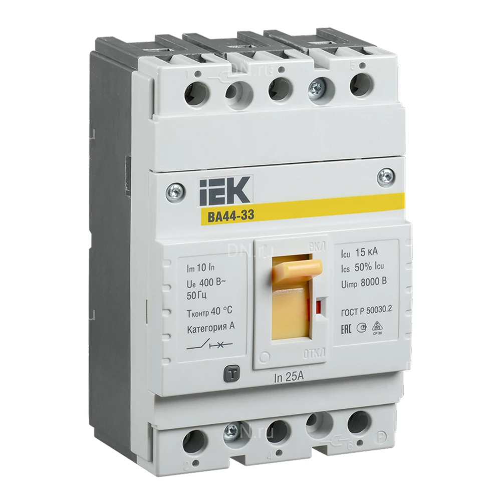 Автоматический выключатель в литом корпусе трехполюсный IEK ARMAT BA 44-33 50А 15кА сила тока 50А, отключающая способность 15кА SVA4410-3-0050