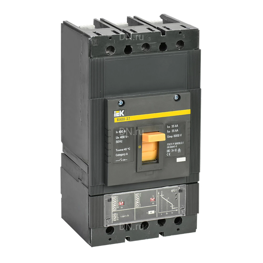 Автоматический выключатель в литом корпусе трехполюсный IEK ARMAT BA 88-37 400А 35кА сила тока 400А, отключающая способность 35кА, с электронным расцепителем МР211 SVA41-3-0400