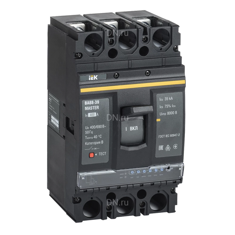 Автоматический выключатель в литом корпусе трехполюсный IEK MASTER BA 88-39 400А 35кА сила тока 400А, отключающая способность 35кА, с электронным расцепителем SVA71-3-0400-02