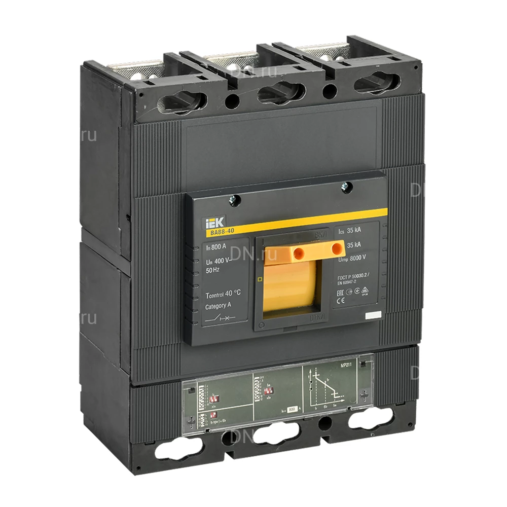 Автоматический выключатель в литом корпусе трехполюсный IEK ARMAT BA 88-40 800А 35кА сила тока 800А, отключающая способность 35кА, с электронным расцепителем МР211 SVA51-3-0800