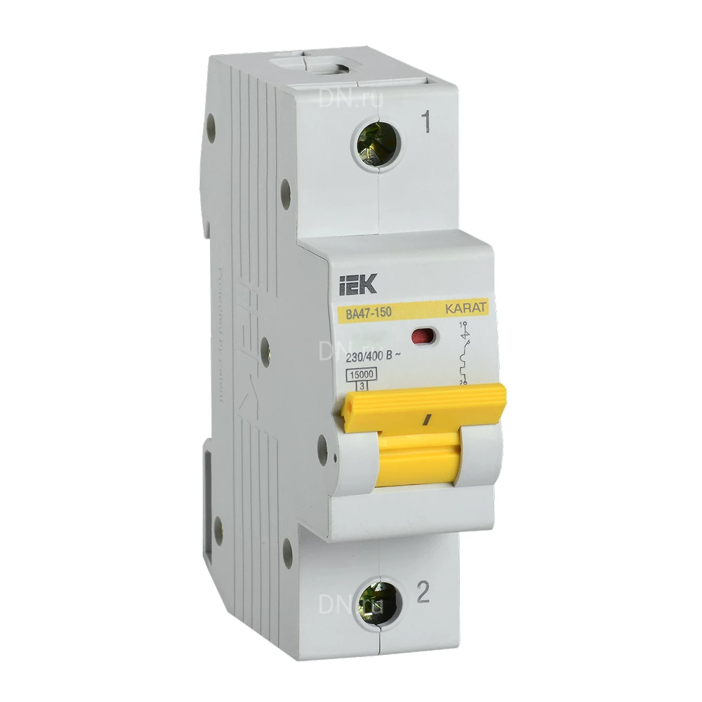 Автоматический выключатель модульный однополюсный IEK KARAT ВА47-150 1Р (C) 125А 15кА, сила тока 125А, тип расцепителя C, отключающая способность 15кА MVA50-1-125-C