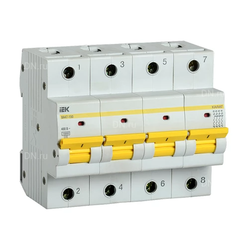 Автоматические выключатели модульные четырехполюсные IEK KARAT ВА47-150 4Р (С) сила тока 63-125А, тип расцепителя С, отключающая способность - 15кА