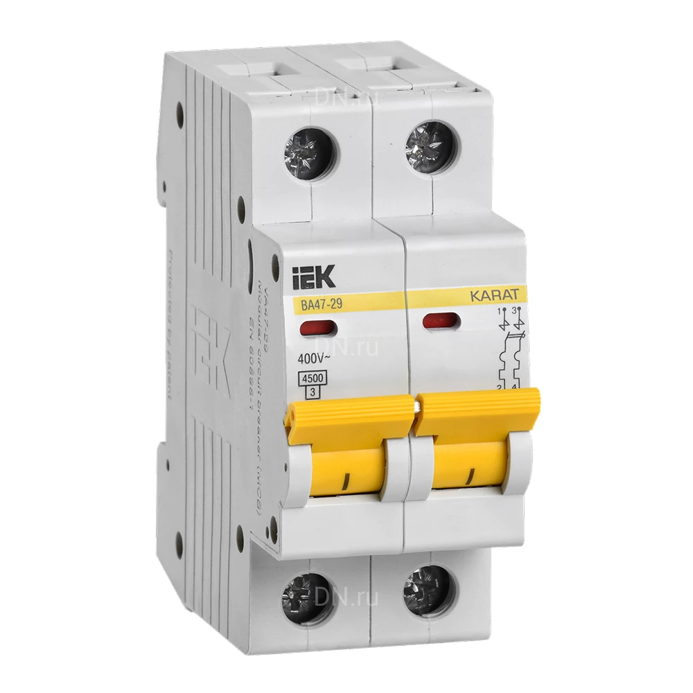 Автоматический выключатель модульный двухполюсный IEK KARAT ВА47-29 2P (C) 13А 4.5кА, сила тока 13А, тип расцепителя C, отключающая способность 4.5кА MVA20-2-013-C