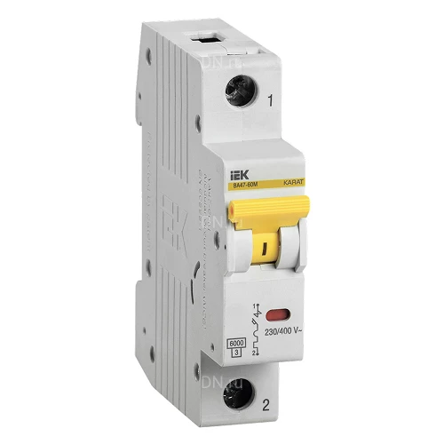 Автоматические выключатели модульные однополюсные IEK KARAT ВА47-60M 1P (С) сила тока 1-63А, тип расцепителя С, отключающая способность 6кА