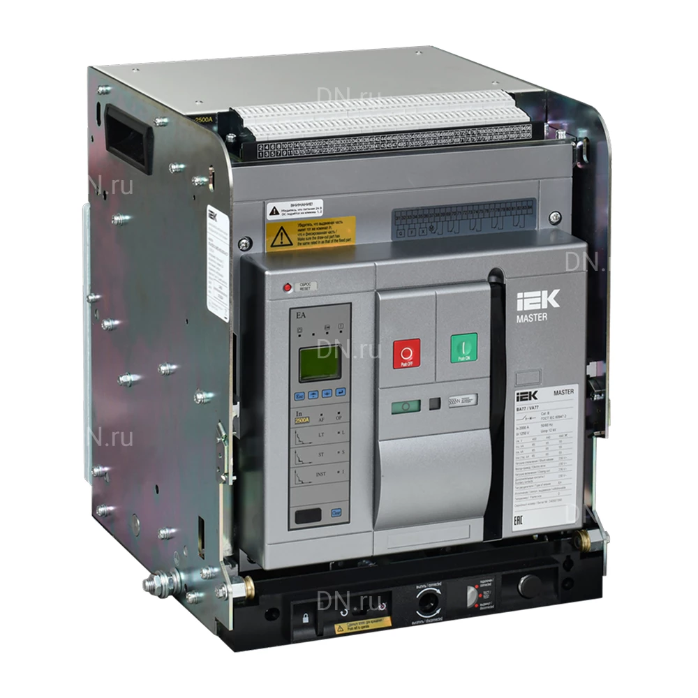 Автоматический выключатель воздушный трехполюсный IEK MASTER BA77 2500А 65кА выдвижного исполнения, типоразмер D, сила тока 2500А, отключающая способность 65кА MI-ACB10-3WD-065-2500-ACF