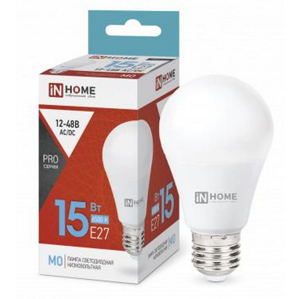 Лампа светодиодная IN HOME LED-MO-PRO матовая, мощность - 15 Вт, цоколь - E27, световой поток - 1200 лм, цветовая температура - 6500 K, форма - грушевидная