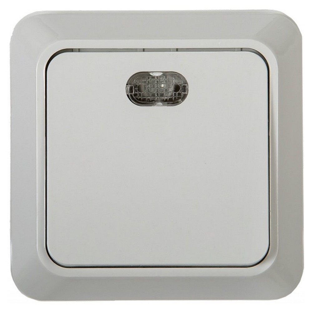 Выключатель одноклавишный IN HOME Bolleto открытой установки с подсветкой, номинальный ток - 10 А, степень защиты IP20, цвет - белый