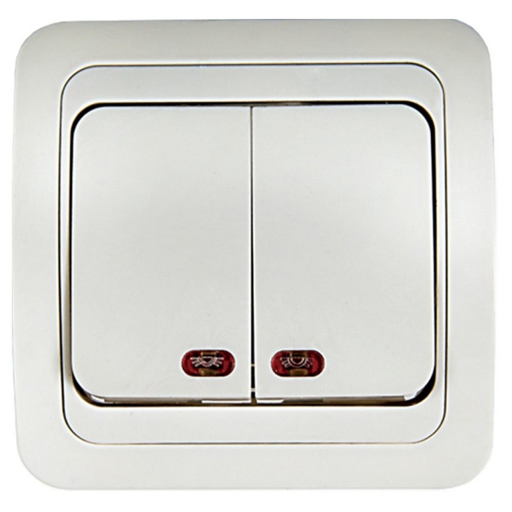 Выключатель двухклавишный IN HOME Classico скрытой установки с подсветкой, номинальный ток - 10 А, степень защиты IP20, цвет - белый