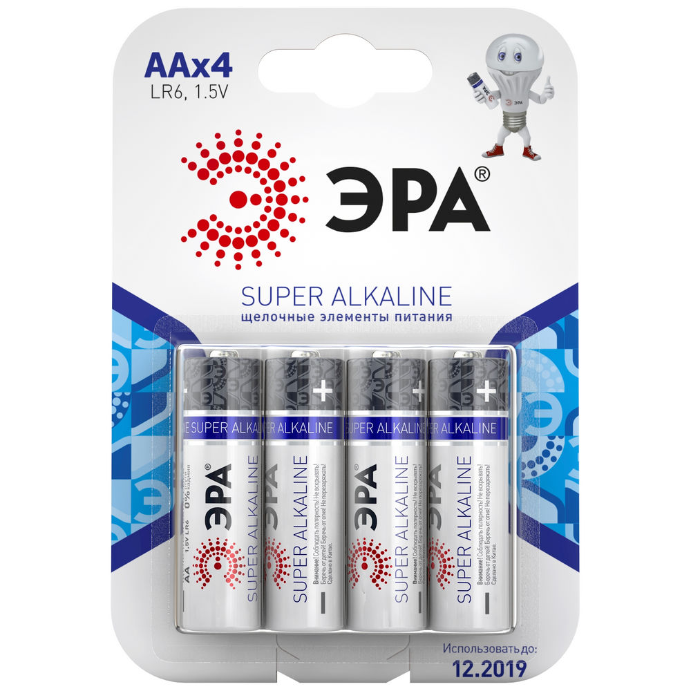 Батарейки ЭРА SUPER Alkaline количество - 4, размер - AA, емкость - 2.85 Ач