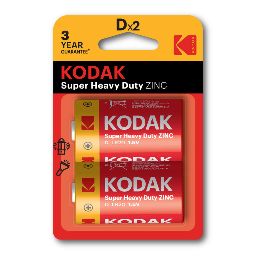 Батарейки KODAK SUPER HEAVY DUTY Zinc количество - 2BL, размер - D