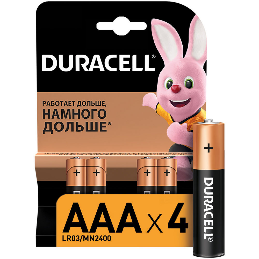 Элемент питания Duracell LR03 BASIC количество - 4, размер - AAA, тип элемента питания - Alkaline