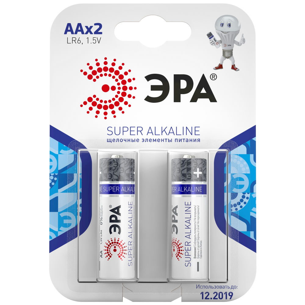 Батарейки ЭРА SUPER Alkaline количество - 2, размер - AA, емкость - 2.85 Ач