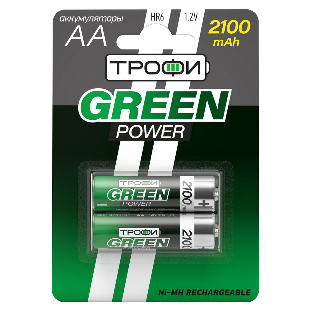 Аккумуляторы ТРОФИ Green Power количество - 2, размер - AA, емкость - 2.1 Ач