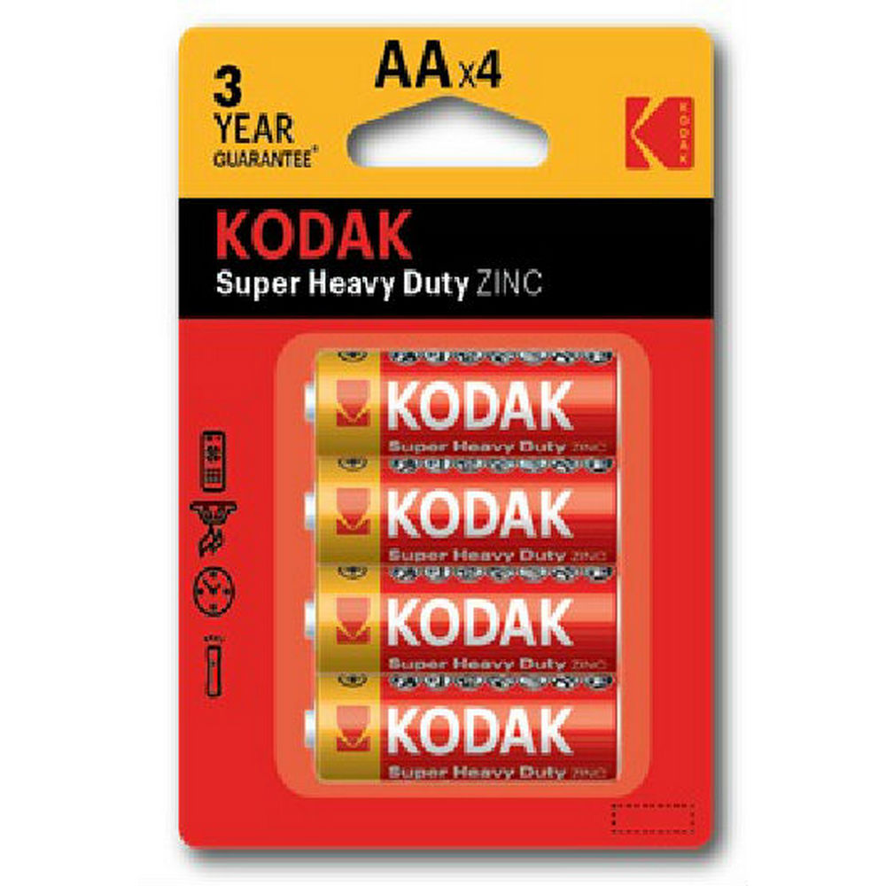 Батарейки KODAK SUPER HEAVY DUTY Zinc количество - 4BL, размер - AA