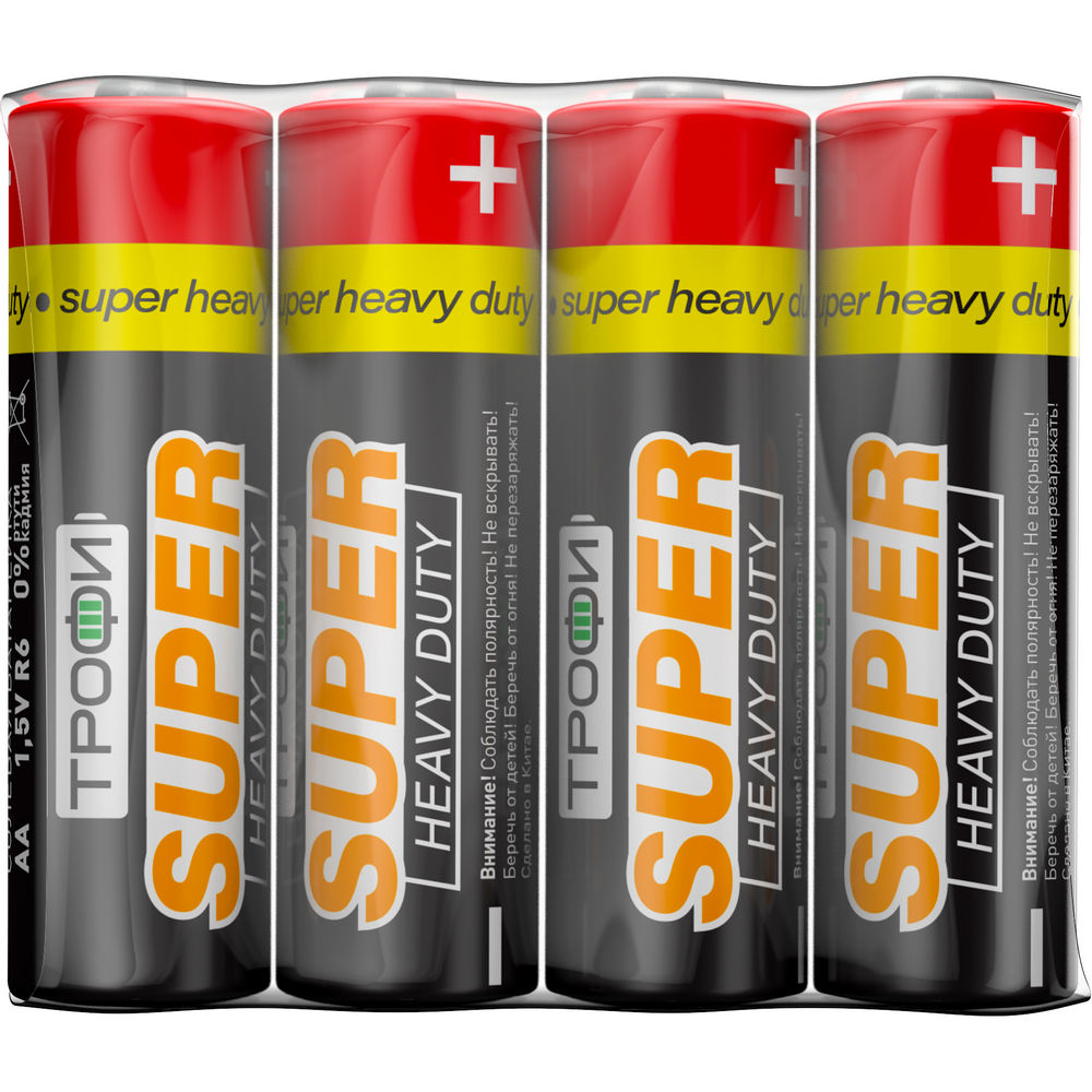 Батарейки ТРОФИ SUPER HEAVY DUTY Zinc количество - 4, размер - R6, емкость - 0.45 Ач