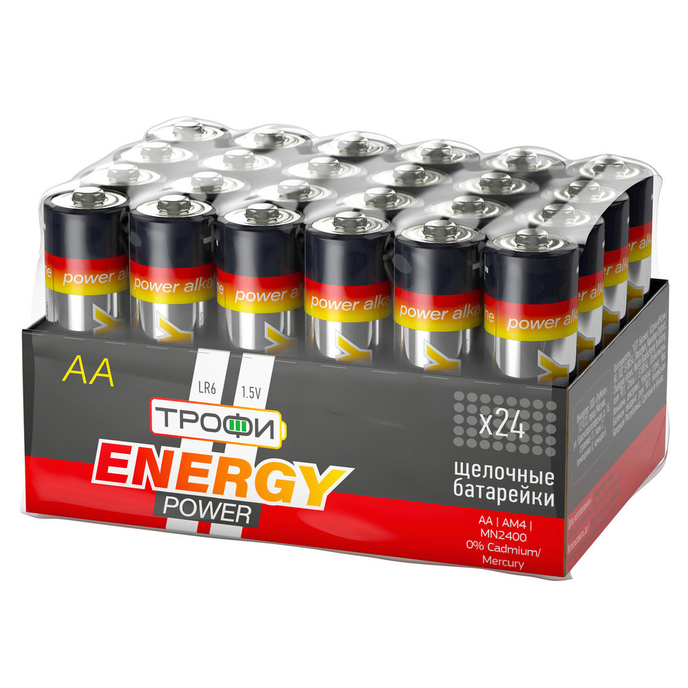 Батарейки ТРОФИ ENERGY POWER Alkaline количество - 24, размер - LR6, емкость - 2.6 Ач