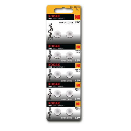 Батарейки KODAK MAX Silver Oxid Button Cell количество - 10, размер LR41-LR66