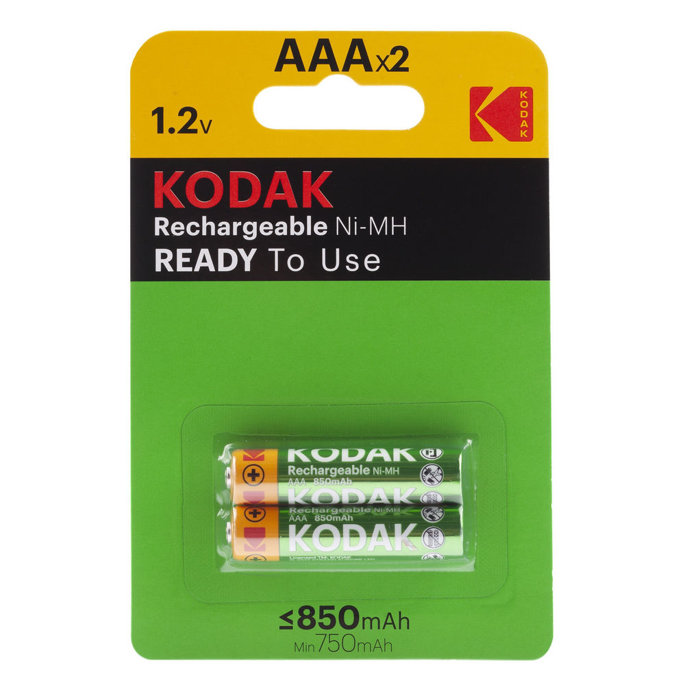 Аккумуляторы KODAK NiMH количество - 2, размер - AAA, емкость - 850 Ач, никель-металлгидридный 