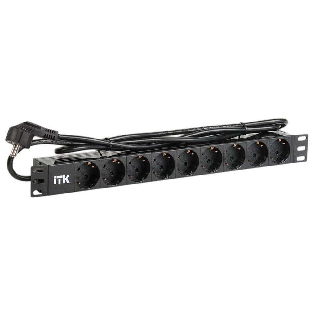 Блок розеток ITK PDU PH22-9D1-P 19″ 9 розеток DIN49440(немец.стандарт), 1U, шнур 2м, вилка DIN49441(немец.стандарт), профиль из ПВХ, цвет - черный