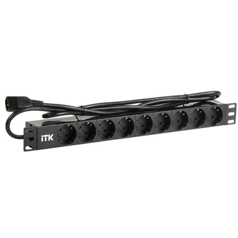 Блок розеток ITK PDU PH22-9D2 19″ 9 розеток DIN49440(немец.стандарт), 1U, шнур 2м, вилка IEC 320 C14, профиль алюминиевый, цвет - черный