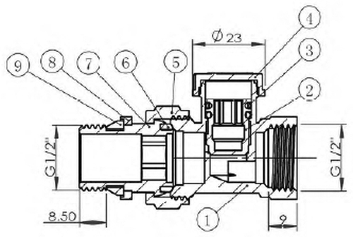 Клапаны термостатические IVANCI IVC.103002 1/2″-3/4″ Ду15-20 Ру10 запорные, прямые, для радиаторов, со стопорным кольцом, внутренняя / наружная резьба, корпус - латунь