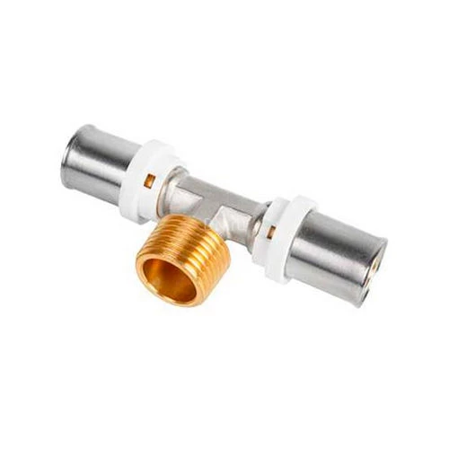 Тройники для металлопластиковых труб K-flex SOLID Ду16-32x1/2-1″ Ру10 корпус - латунь, уплотнение - EPDM, присоединение - пресс/наружная резьба