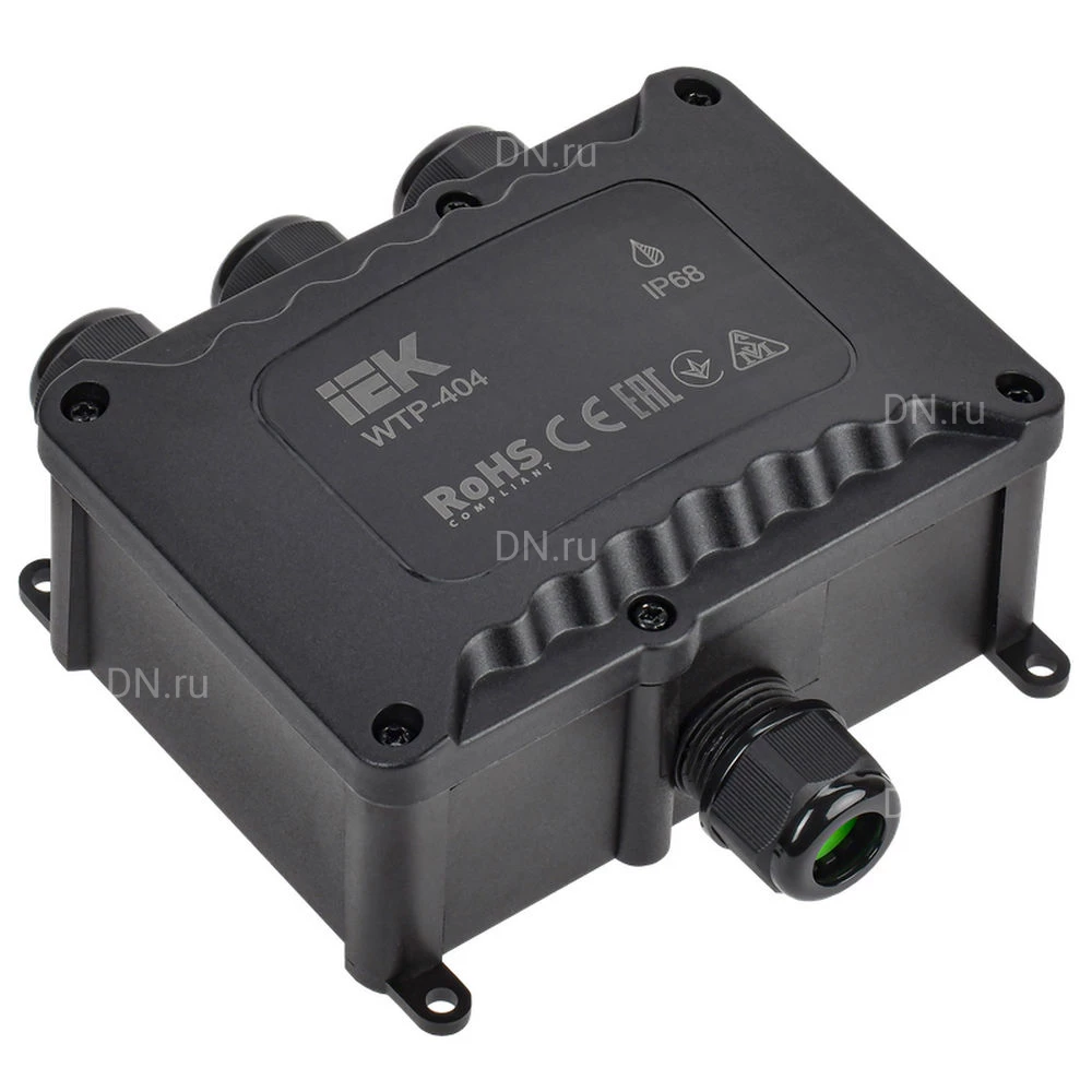 Коробка распределительная IEK WTP-404, герметичная, количество вводов - 4шт, IP68, 450В, упаковка - 1шт. UWB10-O-450-41-04-68
