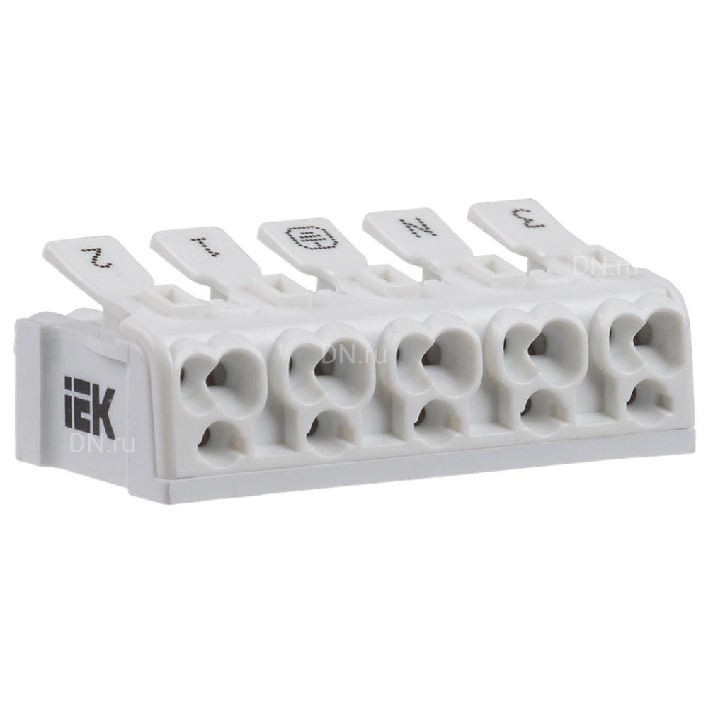 Клемма соединительная IEK КСП5-3L+N+PE 0.5-2.5 мм2, количество полюсов - 5, материал изоляции - термопласт, пружинная, упаковка - 1шт. UKZ-B06-5P-F0-E0-10