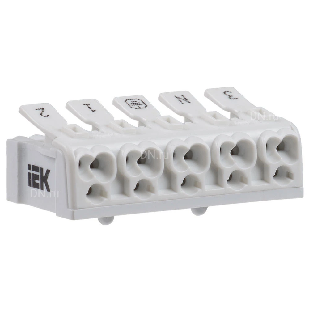 Клемма соединительная IEK КСПн5-3L+N+PE 0.5-2.5 мм2, количество полюсов - 5, материал изоляции - термопласт, пружинная, упаковка - 100шт. UKZ-B06-5P-F1-E0-10