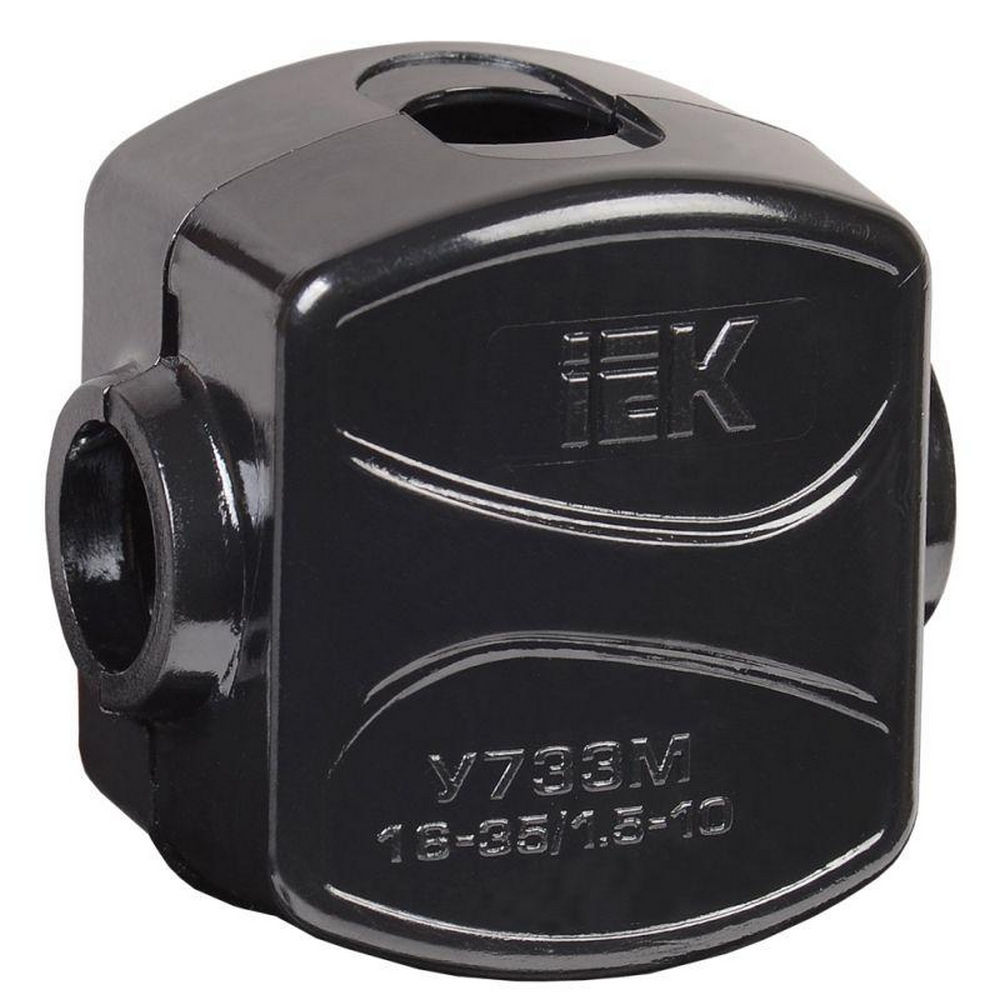 Зажим ответвительный IEK У-733М сечение ответвительного проводника - 1.5-10 мм²,  сечение проходное  - 16-35 мм², количество - 1 шт., цвет - черный