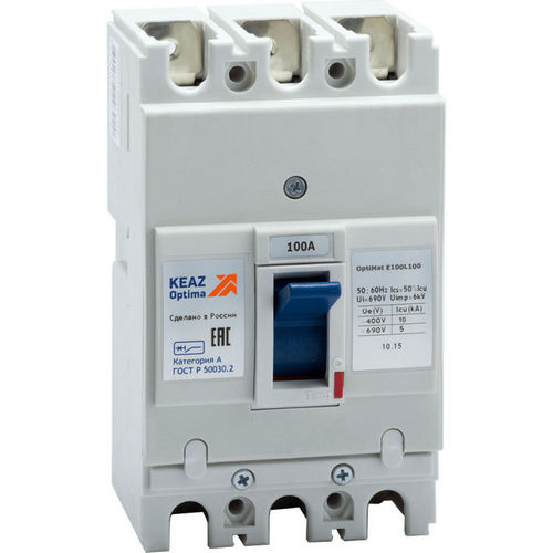 Автоматические выключатели трехполюсные КЭАЗ OptiMat E100, сила тока 63-100 A, отключающая способность 10-20 кА